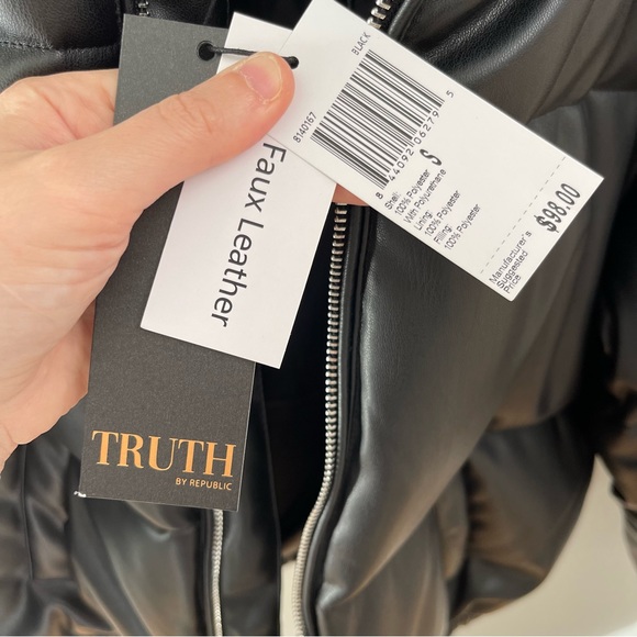 NWT Truth by Republic Faux Leather Puffer Jacket - Picture 6 of 10